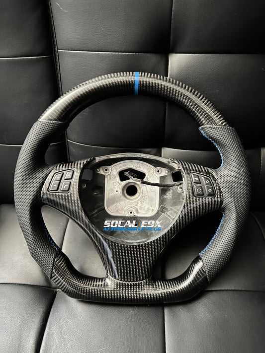 E8X/ E9X Carbon Fiber Steering Wheel- Blue (with M badge)